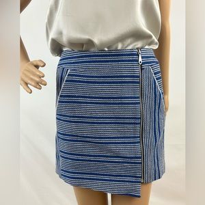 Rebecca Minkoff Asymmetrical Blue Striped Zipper Front Mini Skirt Size 4